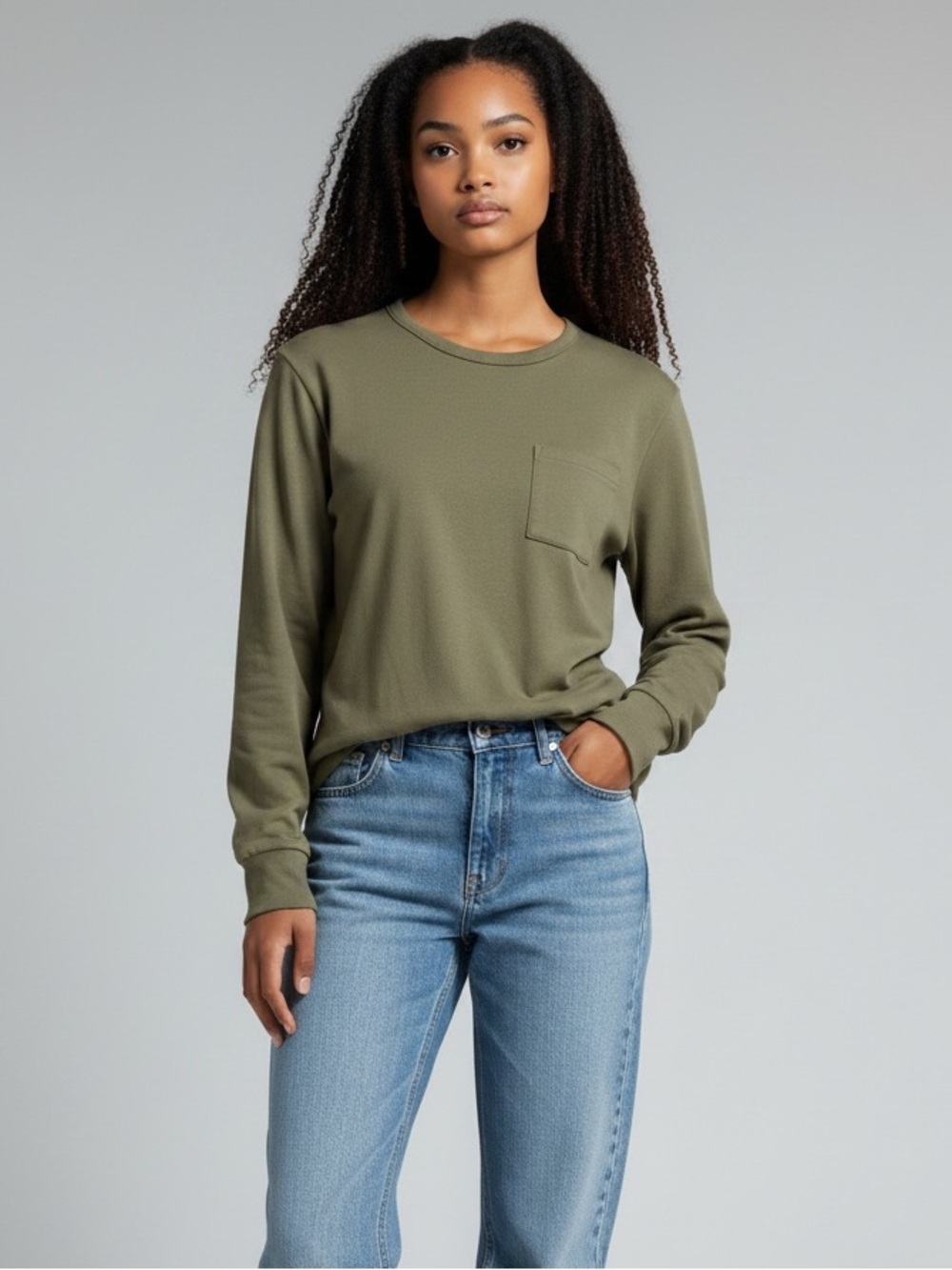 Helmut Lang Archive 1998 Olive Long Sleeve Pocket Tee Made in Italy Size M